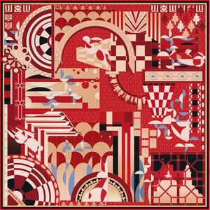 SHANGHAI TANG $495 NWT Red Happy Rabbit In Spring Silk Foulard Scarf 90x90cm